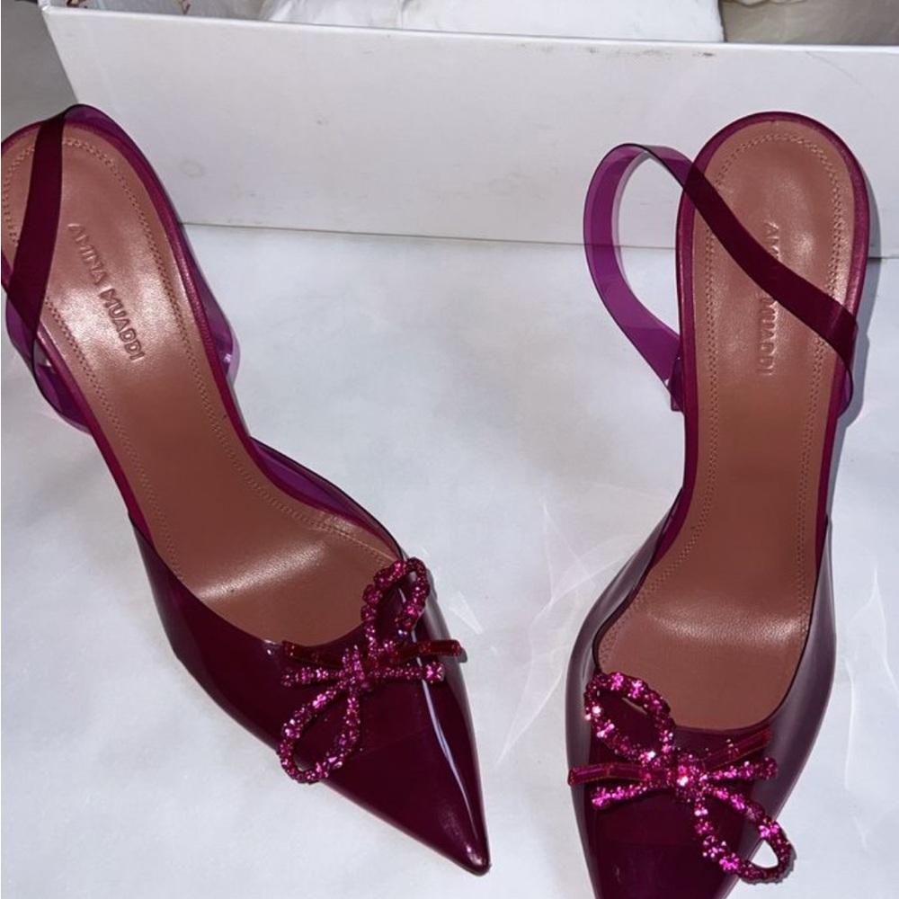 Amina Muaddi Purple Heels with Bow - Picture 4 of 4